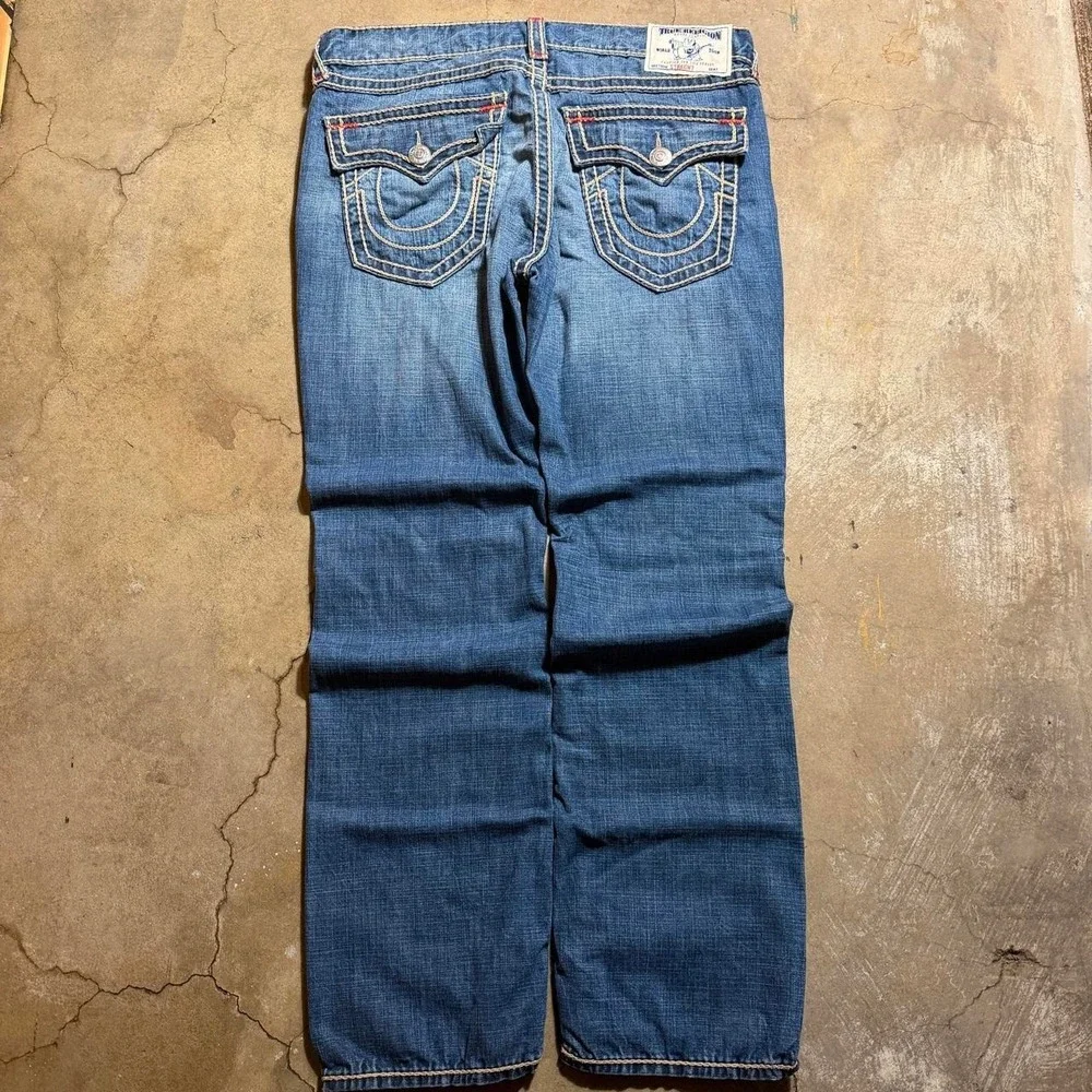 True Religion Straight Super T Rope Stitch Jeans Blue Baggy Y2K Mens 38x33